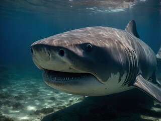 Fototapeta premium Great White Shark Close-Up in Underwater Ocean Habitat
