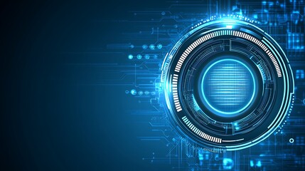 Digital tech interface, glowing circle, circuit background, website banner