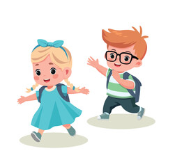 Vector Illustration Of School Children running and playing