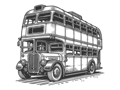 Classic Retro Bus engraving raster illustration