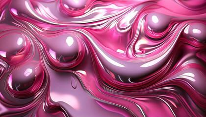 Obraz premium Liquid metallic 3d cool pink and silver colored background wallpaper design