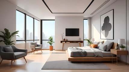 寝室の建築イラスト、室内パース