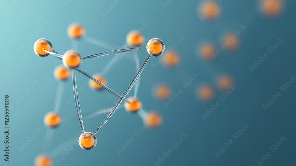 Aufkleber a concept image of an atom with smooth, glass-like electron paths, each dotted by glowing spheres