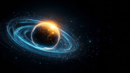 Obraz premium A vivid digital rendering of an atom, highlighting the reflective, swirling paths and softly