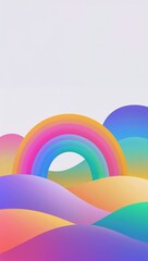 Rainbow over Rolling Hills in Vibrant Blended Gradients on plain white background