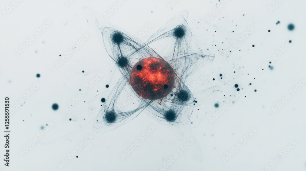 Poster A surreal atomic arrangement showcasing a luminous scarlet core suspended inside multiple