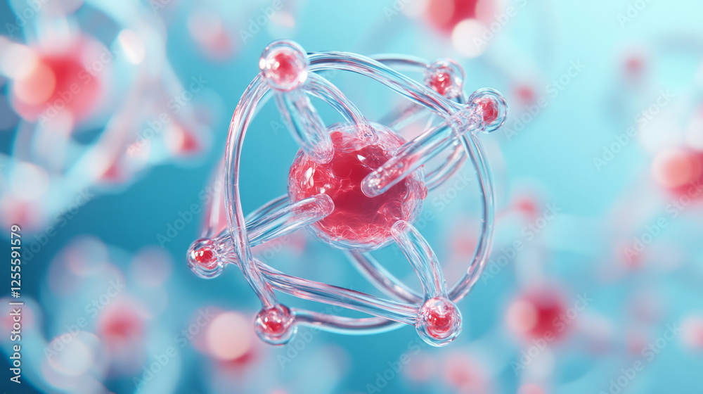 Poster A surreal atomic arrangement showcasing a luminous scarlet core suspended inside multiple