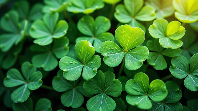 Lush Clover Leaves: Vibrant Green Nature Background for Eco-Friendly Branding and St. Patrick's Day Designs - Powered by Adobe