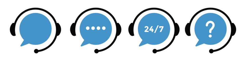 Support service. Customer support, assistance, technical support, customer service, call center, hotline, operator, staff, agent, service icon. Call center symbols. Service concept symbols