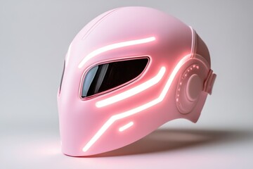 Fototapeta premium Futuristic pink helmet with led lights and sleek design on white background
