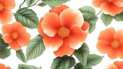 Elegant Orange Flowers and Lush Green Leaves Pattern