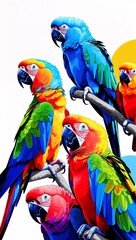 Naklejka premium Vibrant Parrots in High Saturation Color Pop on plain white background