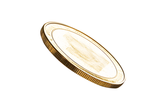 Floating coins in mid-air isolated on cut out PNG or transparent background. Symbol earning money through social media set against. Concept of digital wealth and modern income.