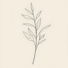 Fototapeta premium Minimalist Line Art Drawing of Bamboo Stem with Leaves