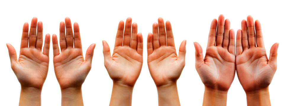 Set of hands with open palms isolated on transparent background