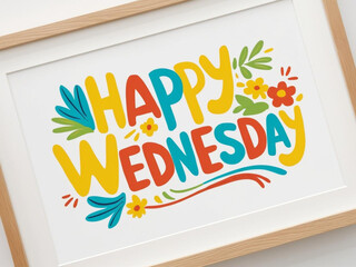 Colorful "Happy Wednesday" Print in a Wooden Frame