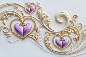 Elegant Gold and Purple Hearts Ornate Design