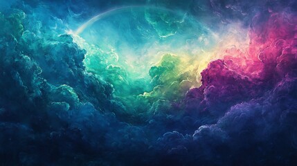 Fototapeta premium Vibrant cosmic clouds swirl dramatically a celestial panorama bathed in ethereal light. AI Generated