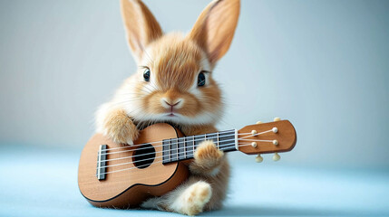 Adorable Baby Bunny Playing Ukulele