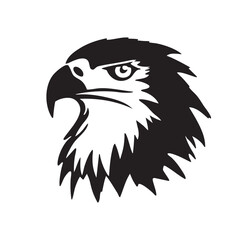 Obraz premium Bold monochromatic eagle head profile with detailed feather work and striking eye, perfect for logos, emblems, and branding.