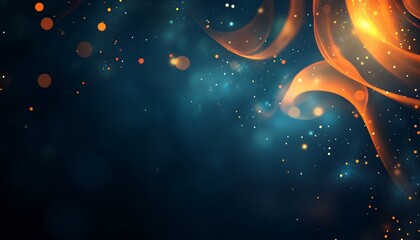 Abstract Orange and Blue Energy Swirls Background with Glowing Particles