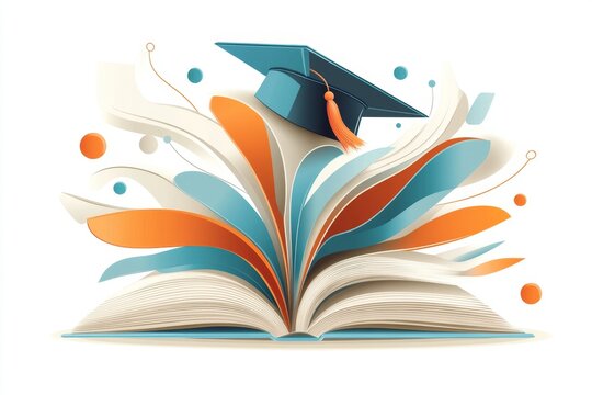 A clean minimalist icon of an open book with a graduation cap above it, symbolizing a dissertation