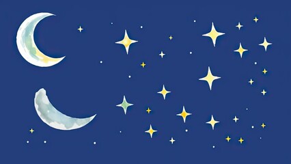 Watercolor Night Sky Crescent Moons Twinkling Stars Celestial Art