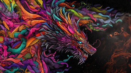 Colorful Pixelated Dragon In Space