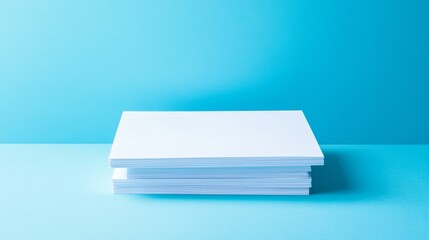 Minimalist Stack of White Sheets on a Blue Background