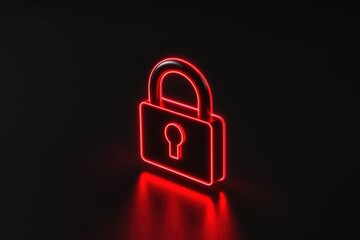 Neon Red Lock Icon on Dark Background Representing Security Concepts