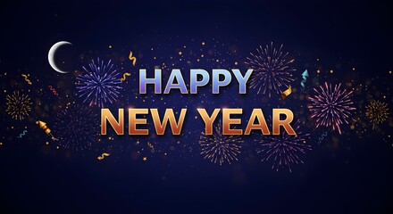 Fototapeta premium A Happy New Year celebration sparkles banner, created with generative AI for a festive atmosphere.