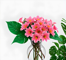 Bed of roses, large bunch of colorful pink flowers, buds, petals and leaves loosely spread on a surface, isolated over a white background, love, Valentine's or botanical design element.generative ai