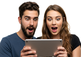 Amazed friends watching scandalous content, isolated