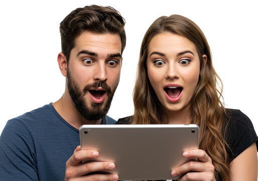 Amazed friends watching scandalous content, isolated
