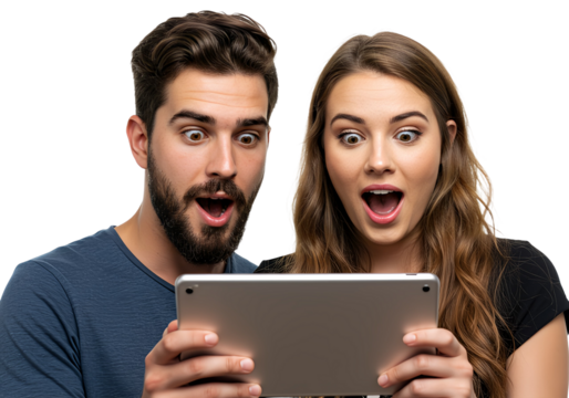 Amazed friends watching scandalous content, isolated