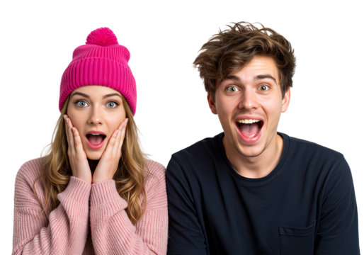 Amazed friends watching scandalous content, isolated - Powered by Adobe