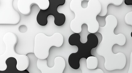 Abstract Pattern of Black and White Puzzle Pieces on Surface