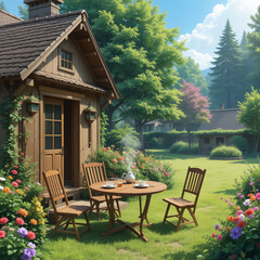 Obraz premium 스트레스로 고통받는 내가 하루 연차내서 쉬고 싶은 자연 충만한 정원 풍경