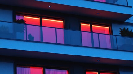 Fototapeta premium Evening glow of modern apartments urban setting architectural photography contemporary design night view city vibe