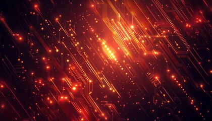 Abstract Red Circuit Board Technology Background Digital Lines Glowing Energy Network