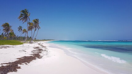 Tropical Beach, White Sand, Turquoise Water, Palm Trees, Sunny Day