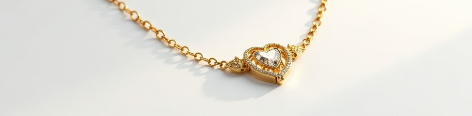 Delicate gold necklace, intricate design, white backdrop, backdrop, luxury, accessory