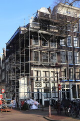 Amsterdam Brouwersgracht Street View with House Facade and Scaffolding, Netherlands