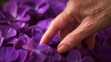 Fototapeta premium Tender Touch on Purple Hydrangea Blooms: Close-up Floral Embrace