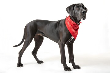 great dane dog wearing red bandana isolated on white background