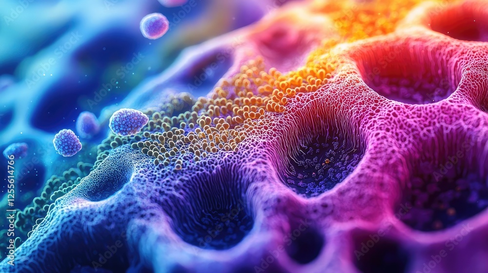 Aufkleber coral reefs microscopic concept. vibrant macro view of colorful microorganisms in a surreal, abstrac