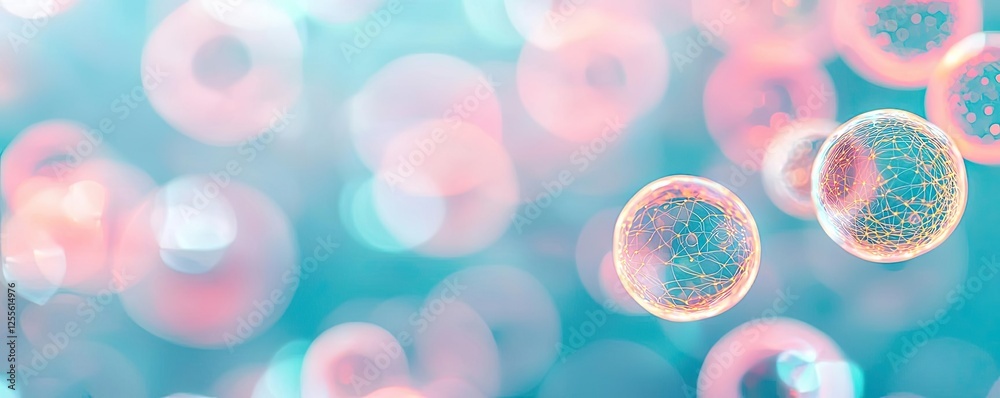 Poster marine life microscopic idea. colorful microscopic image of cells in a vibrant, abstract background.