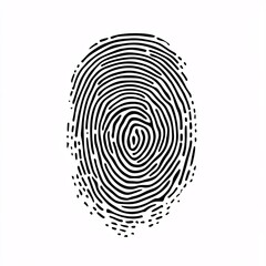 A high-contrast black-and-white fingerprint illustration on a plain white background, emphasizing unique identity, security, and individuality