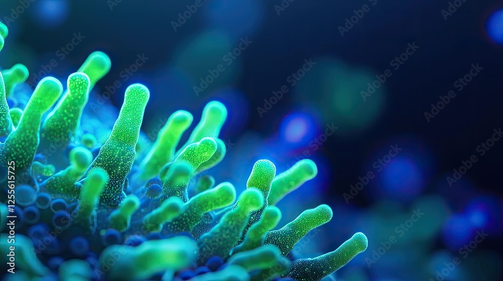 Poster marine life microscopic idea. close-up of vibrant green coral structures in a mesmerizing underwater