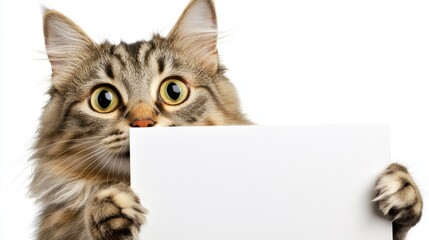 Naklejka premium Cute Cat Holding Blank Sign for Custom Message and Advertisement Needs